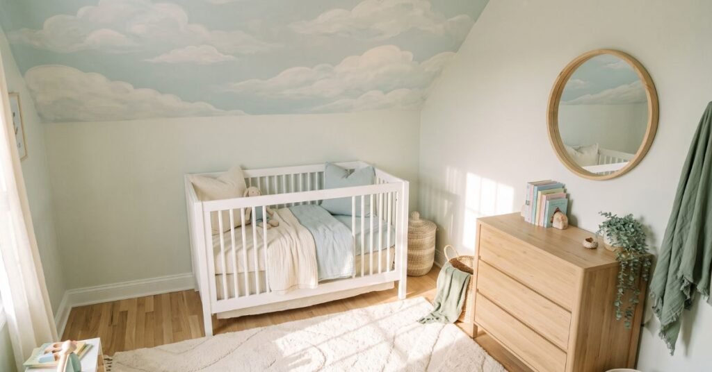Whimsical baby boy room ideas featured in a soft pastel nursery collage